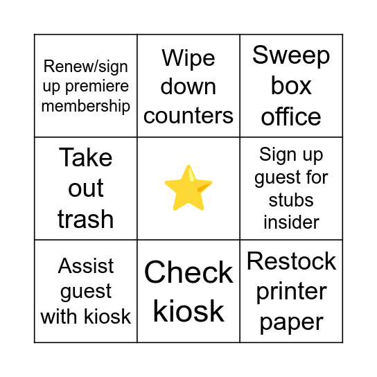 Box Office Bingo Card