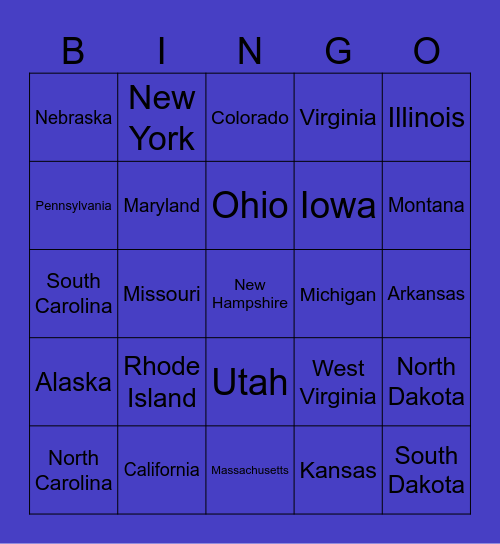 States of America Bingo Card