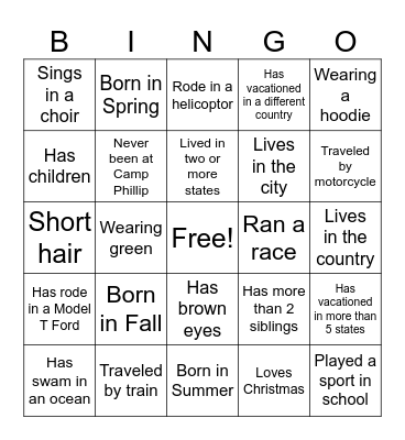 Retreat Bingo Card