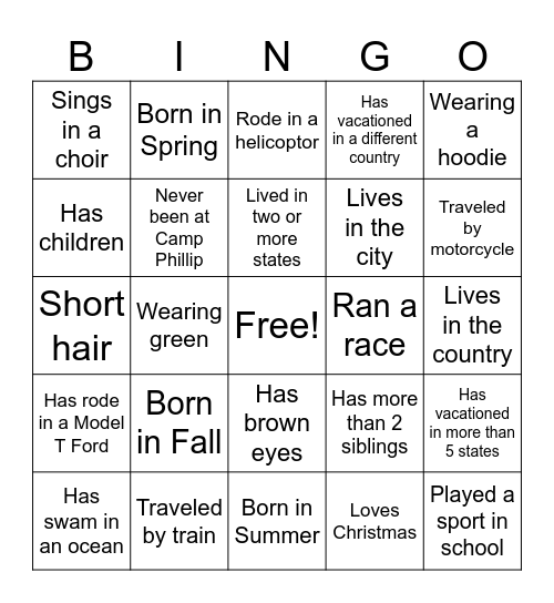 Retreat Bingo Card