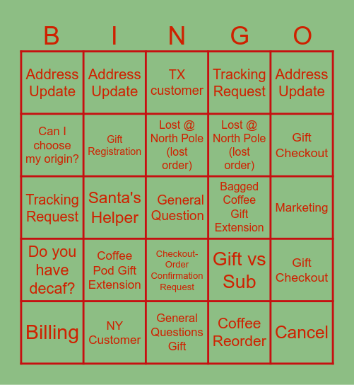 Holiday Bingo! Bingo Card