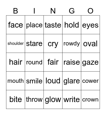 Body Bingo Card