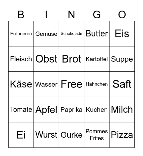 Deutsch Essen Bingo Card