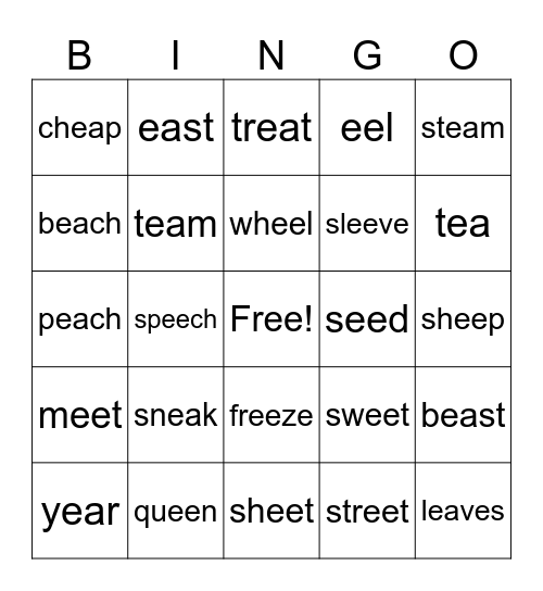 EA, EE Bingo Card