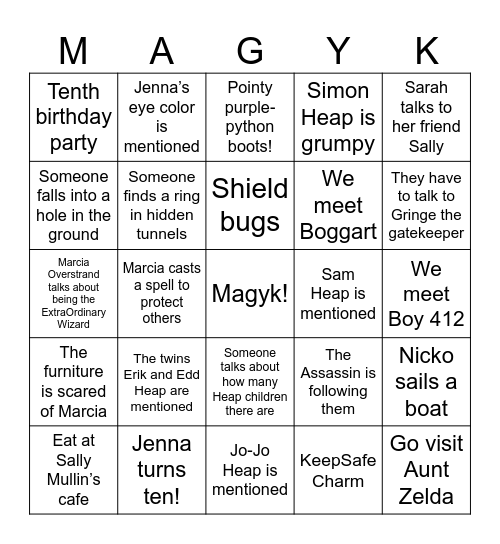 Magyk Bingo Card