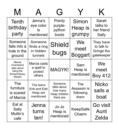 Magyk - Bingo Card