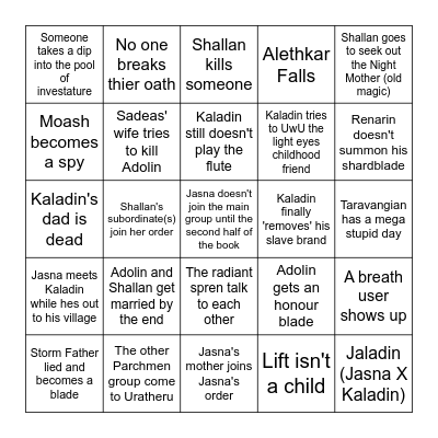 Ahmed's Oathbringer Bingo Card