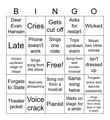 Audition Bingo Card