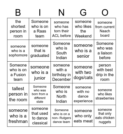 Liaison Bingo Board Bingo Card