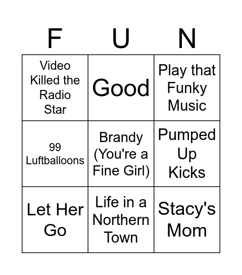 One Hit Wonders 1960-2020 Bingo Card