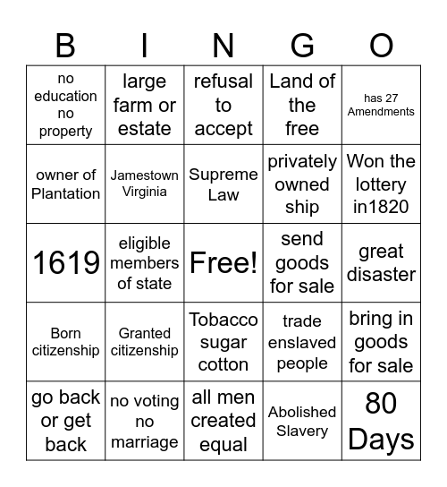 African American Bingo Card