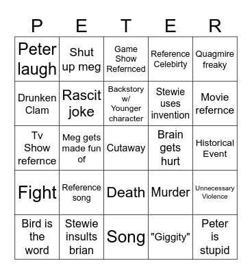 Family Guy Bingo Card