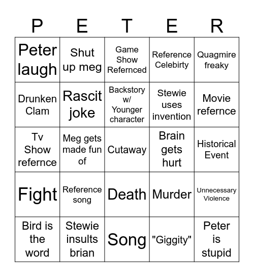 Family Guy Bingo Card