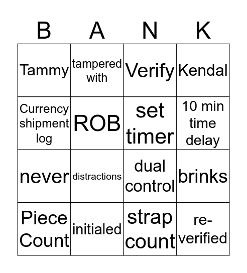 Shipment BINGO Card