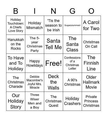 Hallmark Movie Bingo Card