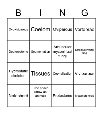 BIOL114 Unit 4 Bingo Card