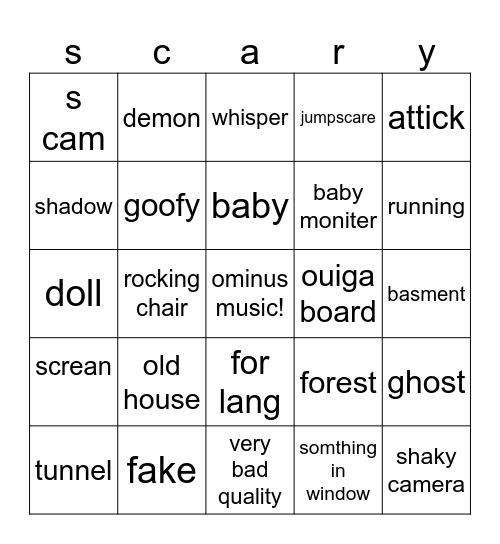 scary videos Bingo Card