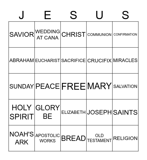 Holy Bingo Card