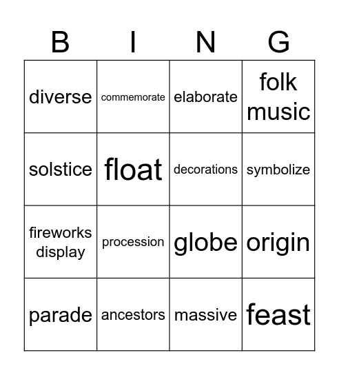 Traditions and festivals Bingo Card