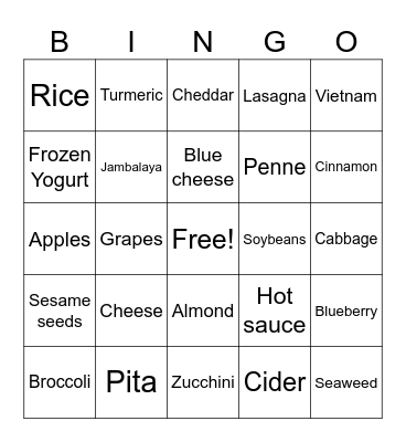 Food Bingo Card