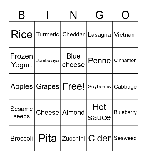 Food Bingo Card