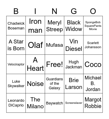 Movie Bingo Card