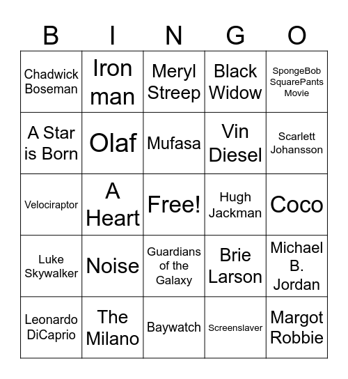 Movie Bingo Card