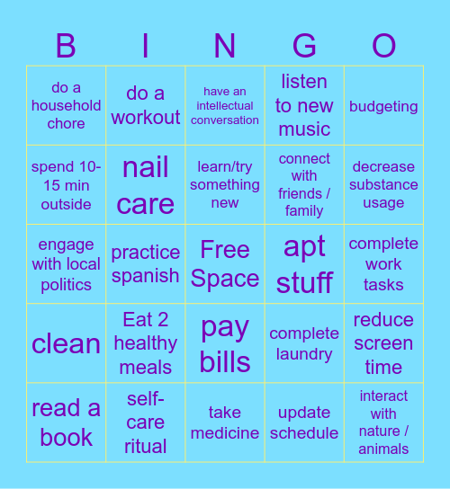 Daily Goals Bingo Card