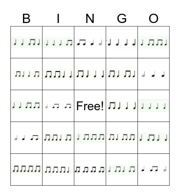 Rhythm Bingo Card