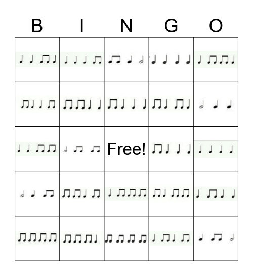 Rhythm Bingo Card