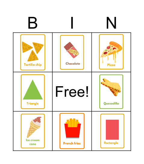 Food Shape Bingo Card