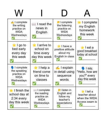 WIDA Access Bingo: November Bingo Card