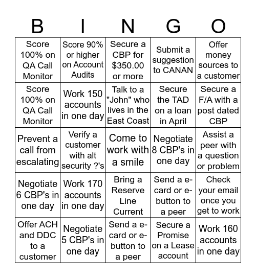 Blackout Delinquency Bingo Card