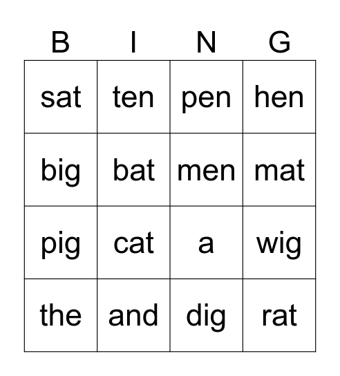 BINGO CVC FAMILY AND SIGHT WORDS Bingo Card