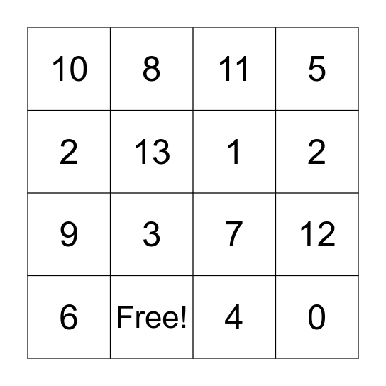 Addition Bingo 1 Bingo Card