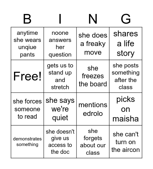 PDHPE bingo Card