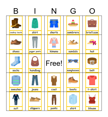 Vocabulary Bingo Card