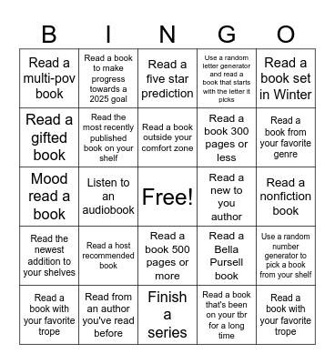 TBRead into the New Year Bingo Card