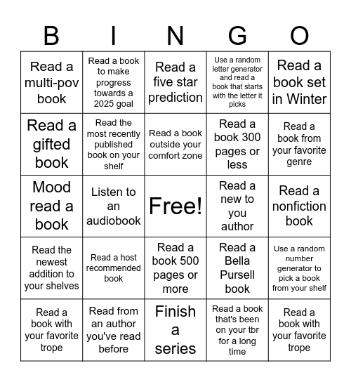 TBRead into the New Year Bingo Card