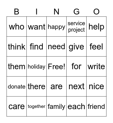 Unit 14 Vocabulary Bingo Card
