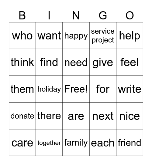 Unit 14 Vocabulary Bingo Card