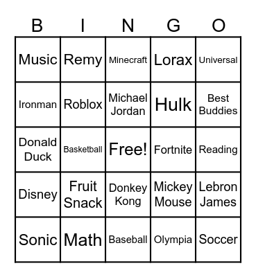 Best Buddies Bingo Card