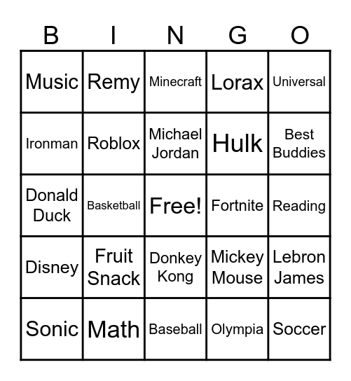Best Buddies Bingo Card