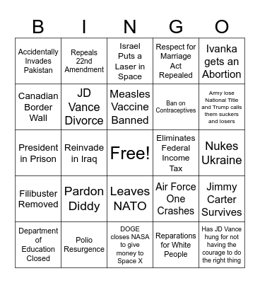 Trump Admin Bingo Card