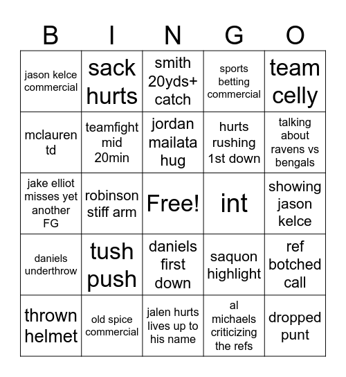 TNF BINGO Card