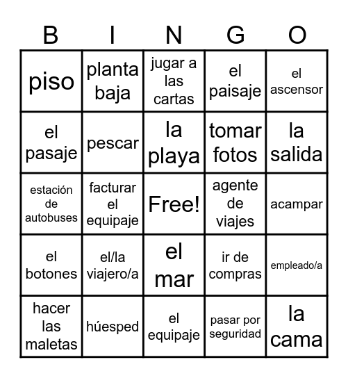 Los viajes y las vacaciones Bingo Card