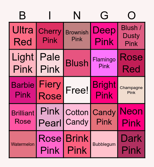 The Color Pink Bingo Card