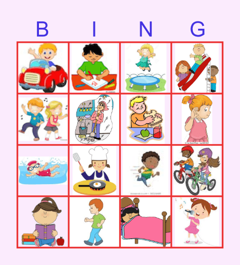 Action Verbs Bingo Card