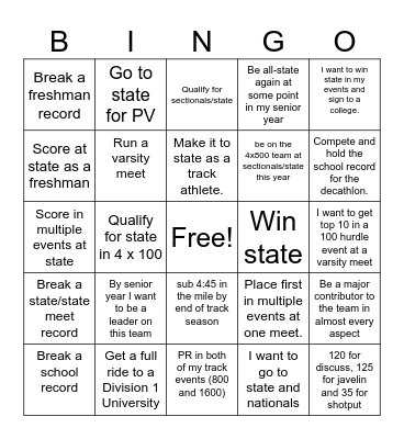 Long term goals Bingo Card