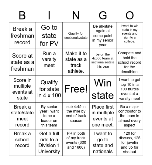 Long term goals Bingo Card